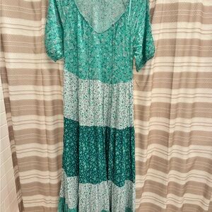 Zara Green and White Floral Maxi Dress